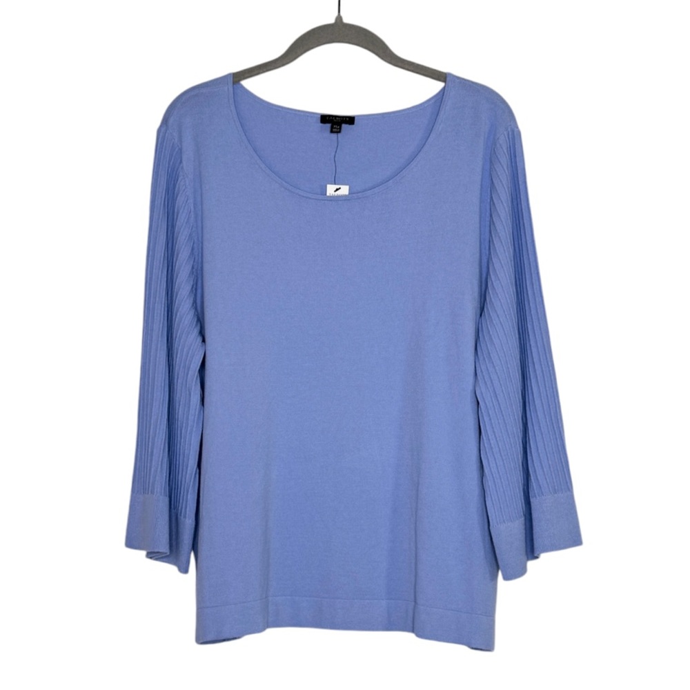 Talbots Flared Sleeve Sweater Ribbed Knit Periwinkle Blue SZ Extra Large Petite